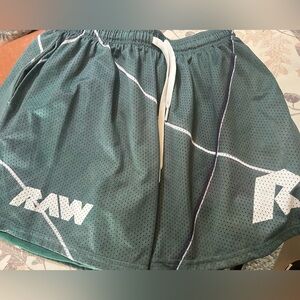 RAW ATHLETICS XL Green Satin Shorts